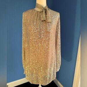 Gorgeous metallic sequined bell sleeved dress.